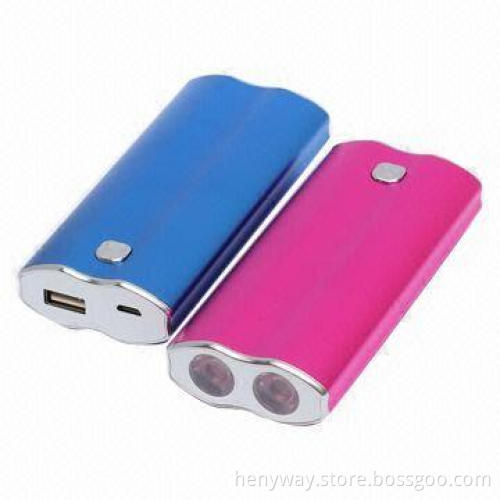 Aluminum Power Banks/Chargers with 5,200mAh Capacity, Built-in Flashlight, Ideal for Mobile Devices